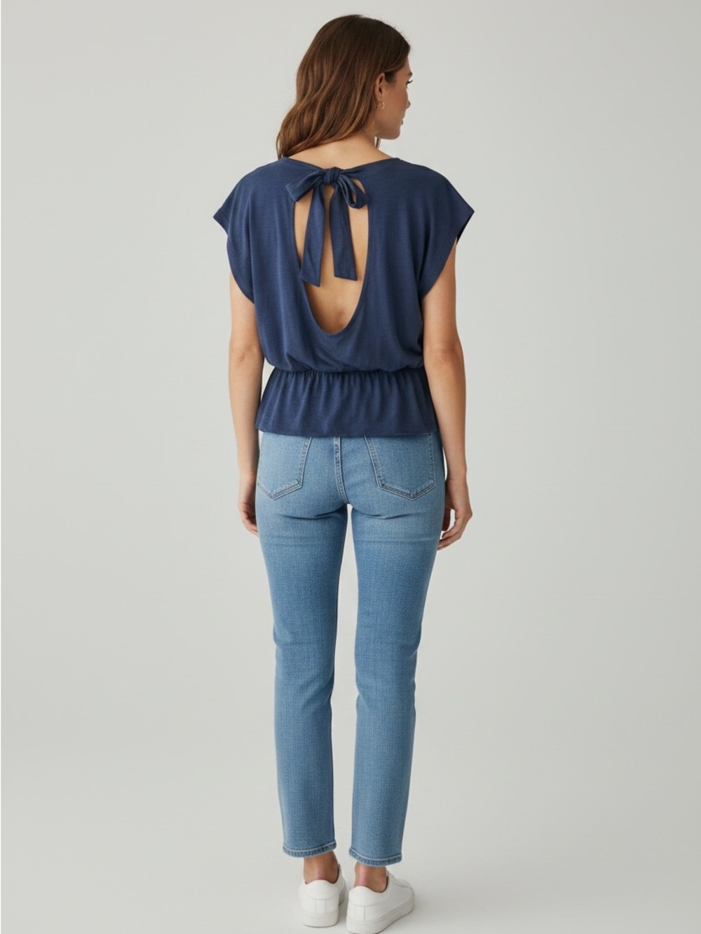 Banana Republic Navy Blue Short Sleeve Tie-Back Top